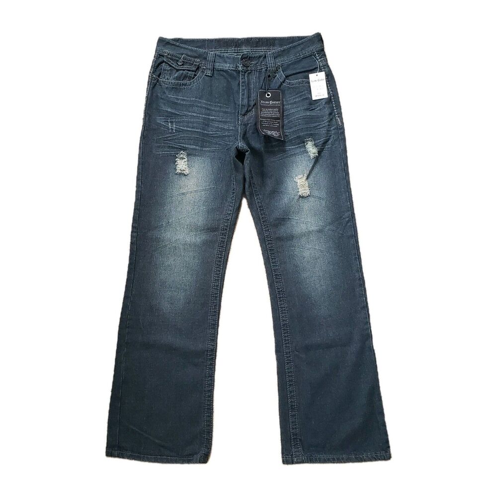 NWT Xtreme Couture Flap Pocket Size 34x32 Mens Dark Wash Bootcut Denim Jeans